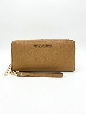 Michael Kors Gold Saffiano Zip Wristlet Wallet